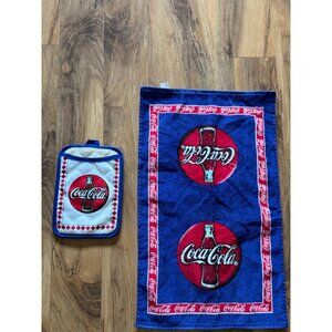 Vintage Coca-Cola Vintage 1999 Kitchen Towel & Potholder Set Blue & Red
